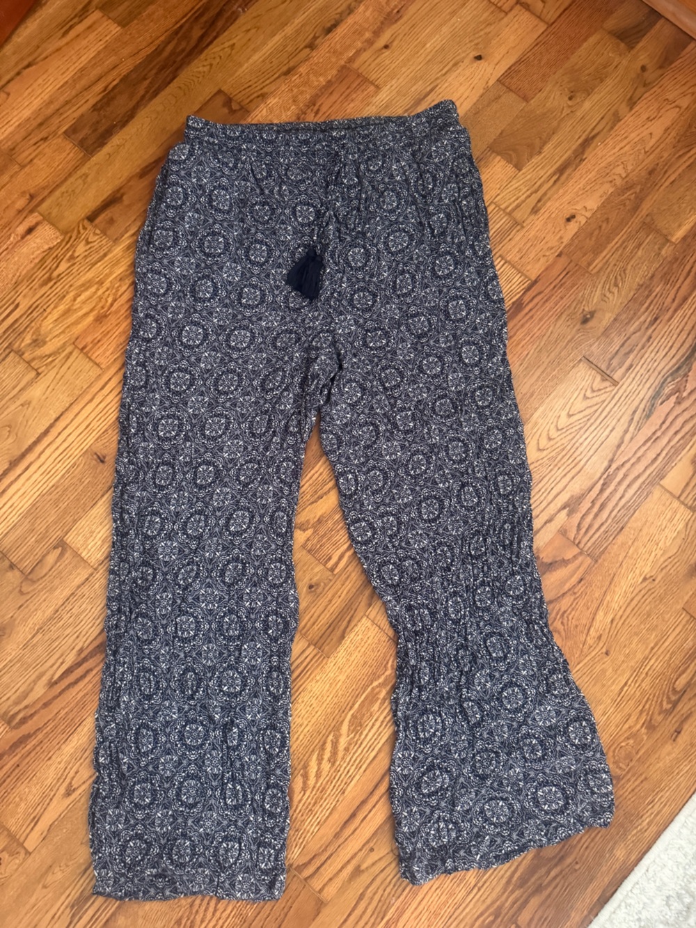 Knox Rose Navy Printed Track Pants with Tassel Tie
